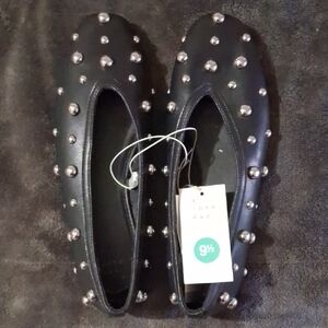A New Day Black Flats with Silver Studs